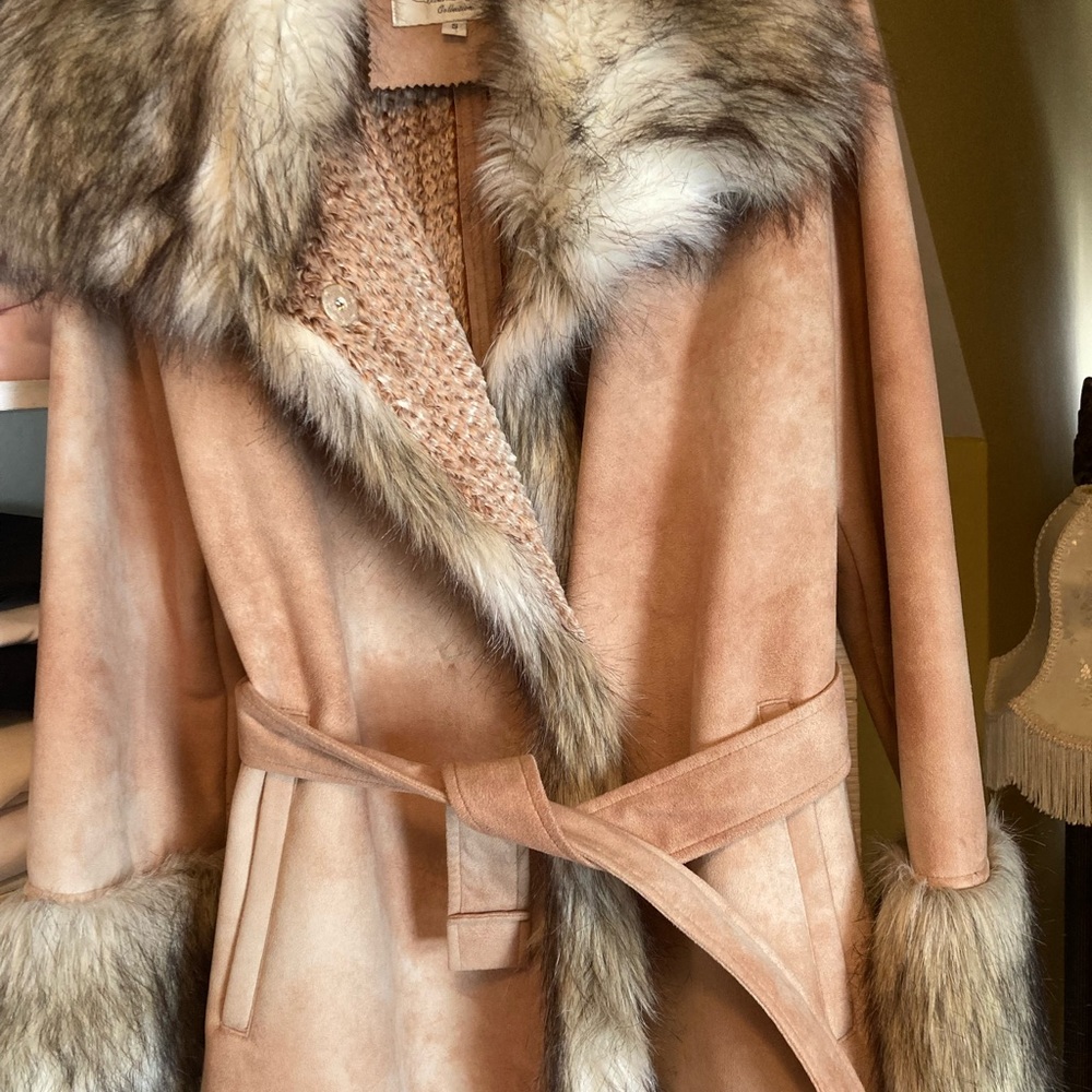Faux suede with faux fur collar and cuffs 3/4 length New Never worn coat